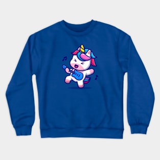 Cute Unicorn Playing Guitar Cartoon Crewneck Sweatshirt